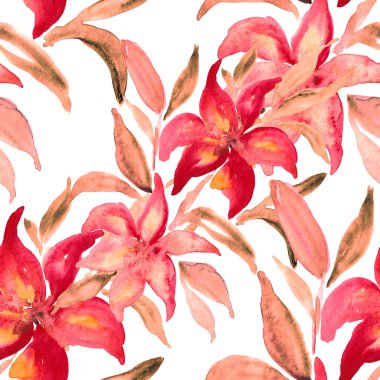 Çiçeklerle suluboya kusursuz desen. Çiçek tasarımı. Romantik bir düğün geçmişi. Parlak, kusursuz bir yaz dönemi. Botanik duvar kağıdı. Her türlü tasarım için kullanılabilir.