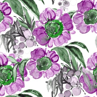 Çiçeklerle suluboya kusursuz desen. Çiçek tasarımı. Romantik bir düğün geçmişi. Parlak, kusursuz bir yaz dönemi. Botanik duvar kağıdı. Her türlü tasarım için kullanılabilir.