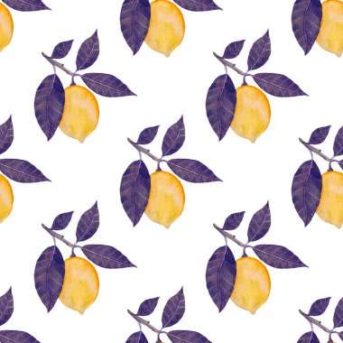 Limonlu suluboya desen. Her amaçla meyveli yaratıcı yaz baskısı.