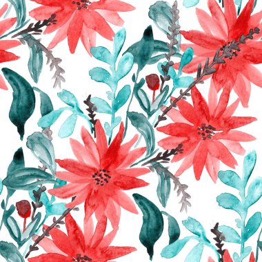 Çiçeklerle suluboya kusursuz desen. Çiçek tasarımı. Romantik bir düğün geçmişi. Parlak, kusursuz bir yaz dönemi. Botanik duvar kağıdı. Her türlü tasarım için kullanılabilir.