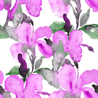 Çiçeklerle suluboya kusursuz desen. Çiçek tasarımı. Romantik bir düğün geçmişi. Parlak, kusursuz bir yaz dönemi. Botanik duvar kağıdı. Her türlü tasarım için kullanılabilir.