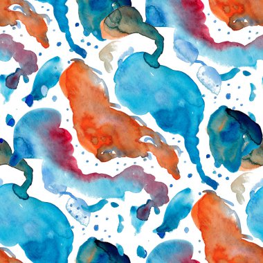 Suluboya, soyut, kusursuz desen. Parlak el yapımı elementlerle yaratıcı doku. Soyut renkli yazdırma.