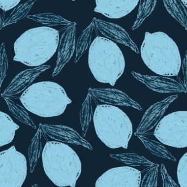 Limonlar, limonlar ve portakallar gibi soyut narenciye meyveleri olan yaratıcı, pürüzsüz desenler. Renkli meyveli arkaplan.