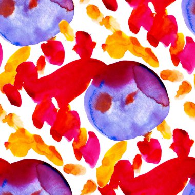 Suluboya, soyut, kusursuz desen. Parlak el yapımı elementlerle yaratıcı doku. Soyut renkli yazdırma.