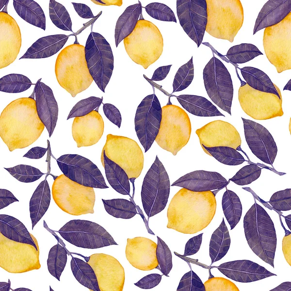 Aquarell Nahtloses Muster Mit Zitronen Kreativer Sommer Print Mit Früchten — Stockfoto