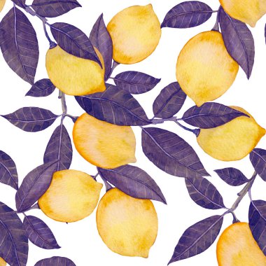 Limonlu suluboya desen. Her amaçla meyveli yaratıcı yaz baskısı.