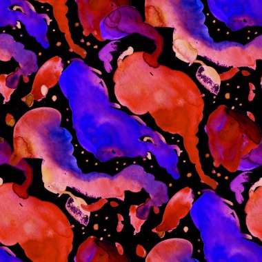 Suluboya, soyut, kusursuz desen. Parlak el yapımı elementlerle yaratıcı doku. Soyut renkli yazdırma.