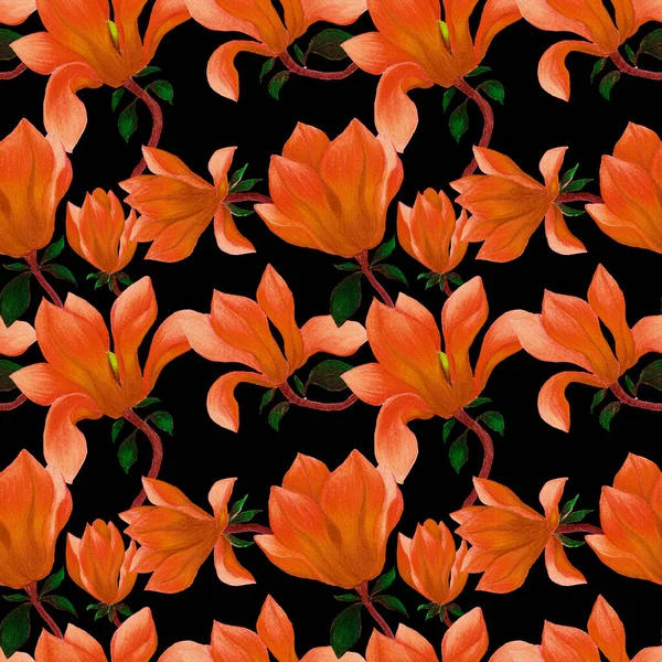 Aquarell Nahtloses Muster Mit Magnolienblüten Schöner Floraler Druck Für Jeden — Stockfoto
