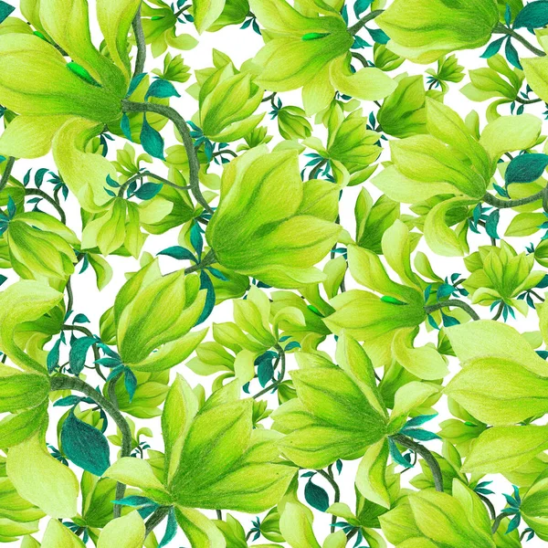 Patrón Sin Costura Acuarela Con Flores Magnolia Hermoso Estampado Floral — Foto de Stock