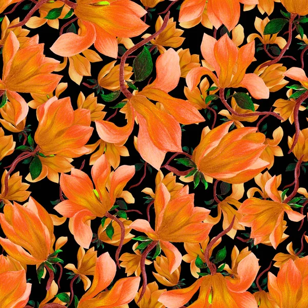 Watercolor Seamless Pattern Blooming Magnolia Flowers Beautiful Floral Print Any — Stockfoto