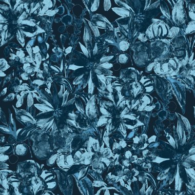 Çiçeklerle suluboya kusursuz desen. Çiçek tasarımı. Romantik bir düğün geçmişi. Parlak, kusursuz bir yaz dönemi. Botanik duvar kağıdı. Her türlü tasarım için kullanılabilir.