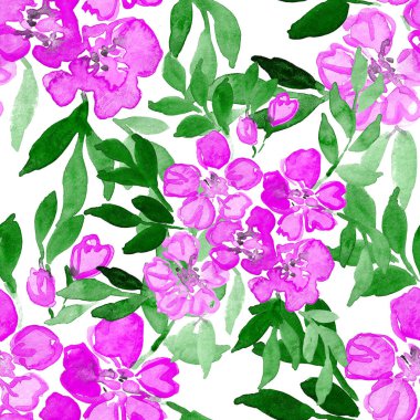 Çiçeklerle suluboya kusursuz desen. Çiçek tasarımı. Romantik bir düğün geçmişi. Parlak, kusursuz bir yaz dönemi. Botanik duvar kağıdı. Her türlü tasarım için kullanılabilir.