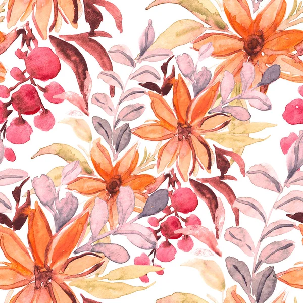 Watercolor Seamless Pattern Flowers Floral Design Romantic Wedding Background Bright — Stock Photo, Image