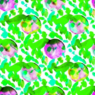 Suluboya, soyut, kusursuz desen. Parlak el yapımı elementlerle yaratıcı doku. Soyut renkli yazdırma.