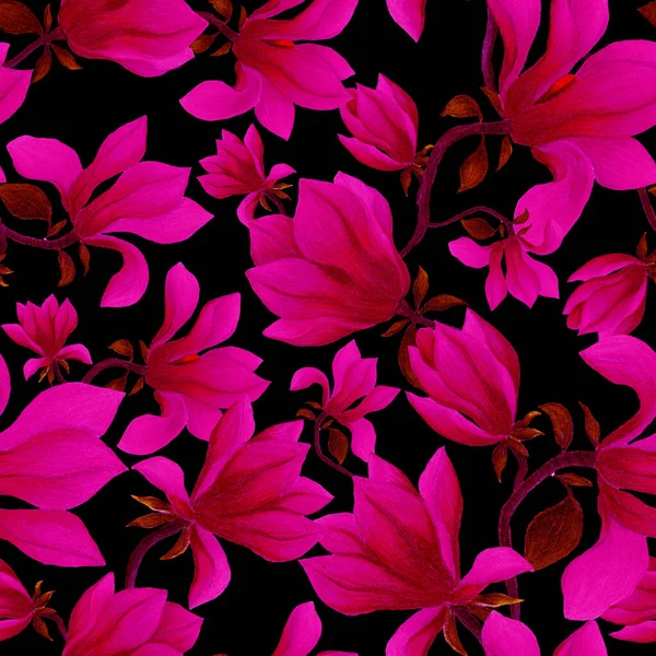 Bezszwowy Wzór Akwareli Kwiatami Magnolii Piękny Kwiatowy Nadruk Dowolnych Celów — Zdjęcie stockowe