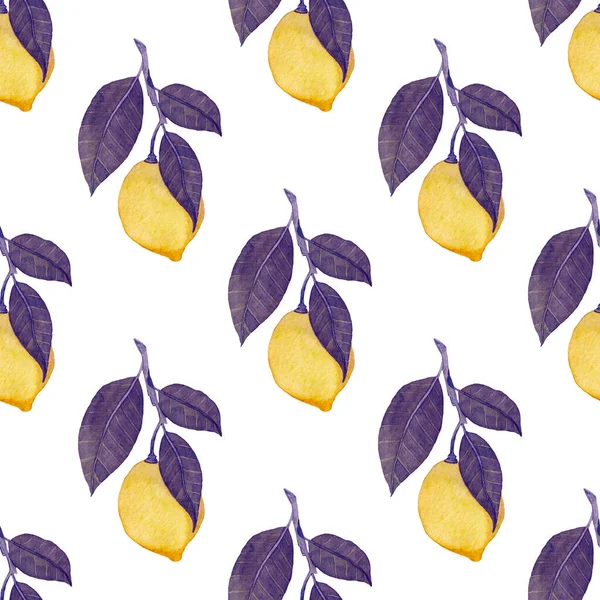水彩画与柠檬无缝搭配 有创意的夏季印刷 带有任何目的的水果 — 图库照片