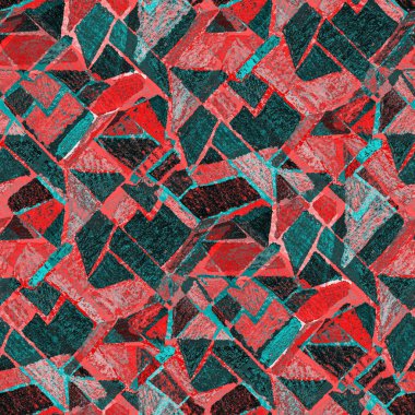 Renkli, soyut geometrik elementlerle yaratıcı, kusursuz desen. El yapımı doku. Grafik olarak soyut bir arkaplan. Çağdaş sanat. Moda modern tarzı.