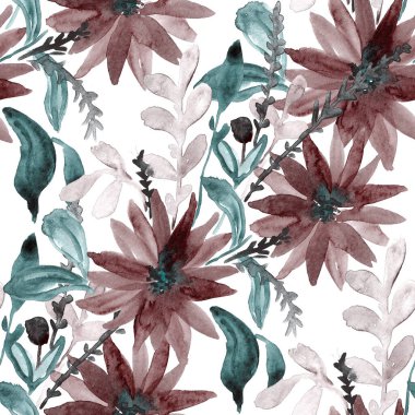 Çiçeklerle suluboya kusursuz desen. Çiçek tasarımı. Romantik bir düğün geçmişi. Parlak, kusursuz bir yaz dönemi. Botanik duvar kağıdı. Her türlü tasarım için kullanılabilir.