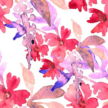 Çiçeklerle suluboya kusursuz desen. Çiçek tasarımı. Romantik bir düğün geçmişi. Parlak, kusursuz bir yaz dönemi. Botanik duvar kağıdı. Her türlü tasarım için kullanılabilir.