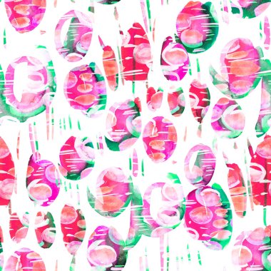 Suluboya, soyut, kusursuz desen. Parlak el yapımı elementlerle yaratıcı doku. Soyut renkli yazdırma.