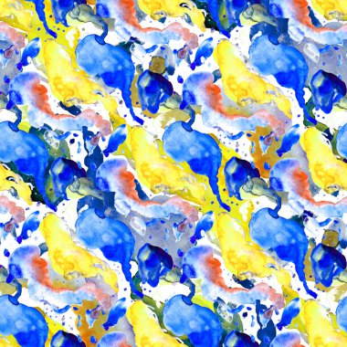 Suluboya, soyut, kusursuz desen. Parlak el yapımı elementlerle yaratıcı doku. Soyut renkli yazdırma.