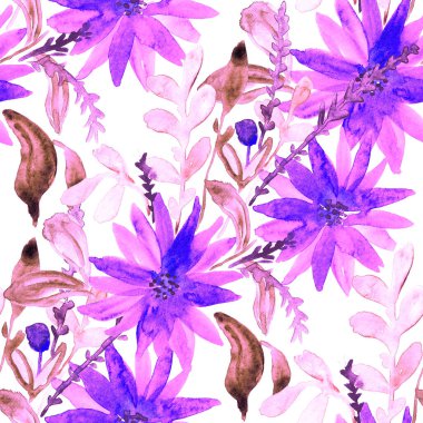 Çiçeklerle suluboya kusursuz desen. Çiçek tasarımı. Romantik bir düğün geçmişi. Parlak, kusursuz bir yaz dönemi. Botanik duvar kağıdı. Her türlü tasarım için kullanılabilir.