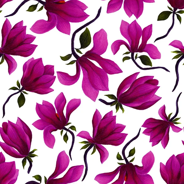 Patrón Sin Costura Acuarela Con Flores Magnolia Hermoso Estampado Floral —  Fotos de Stock