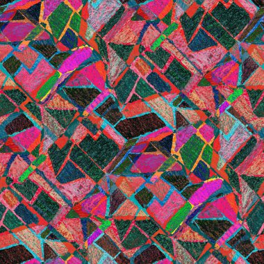Renkli, soyut geometrik elementlerle yaratıcı, kusursuz desen. El yapımı doku. Grafik olarak soyut bir arkaplan. Çağdaş sanat. Moda modern tarzı.