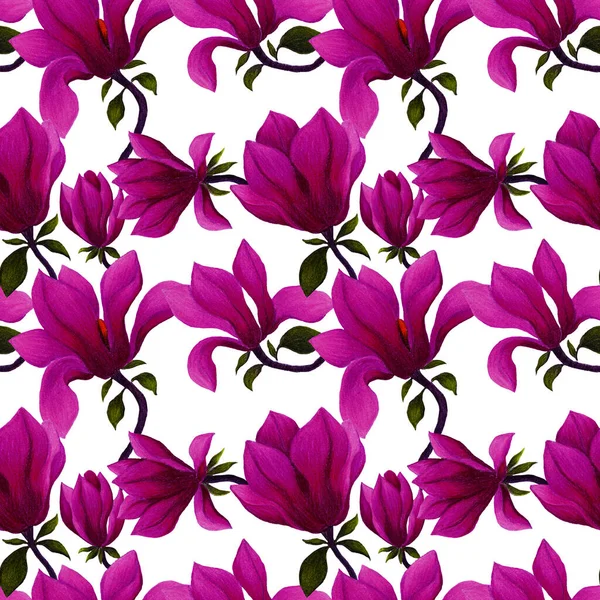 Watercolor Seamless Pattern Magnolia Flowers Beautiful Floral Print Any Purposes — Stock Photo, Image