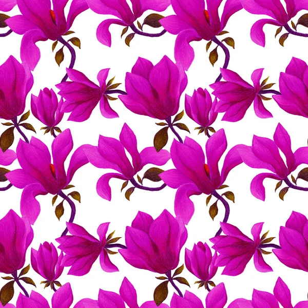 Aquarell Nahtloses Muster Mit Magnolienblüten Schöner Floraler Druck Für Jeden — Stockfoto
