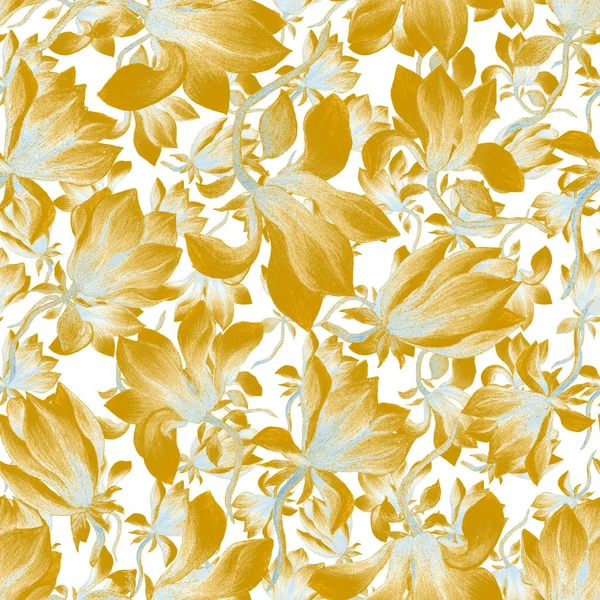 Acquerello Modello Senza Cuciture Con Fiori Magnolia Bella Stampa Floreale — Foto Stock