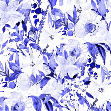 Çiçeklerle suluboya kusursuz desen. Çiçek tasarımı. Romantik bir düğün geçmişi. Parlak, kusursuz bir yaz dönemi. Botanik duvar kağıdı. Her türlü tasarım için kullanılabilir.