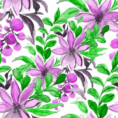 Çiçeklerle suluboya kusursuz desen. Çiçek tasarımı. Romantik bir düğün geçmişi. Parlak, kusursuz bir yaz dönemi. Botanik duvar kağıdı. Her türlü tasarım için kullanılabilir.