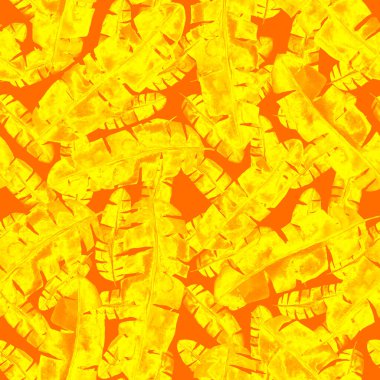 Renkli ve soyut tropikal yapraklı suluboya desenli. Egzotik bitkilerle dolu parlak yaz baskısı. Yaratıcı trend botanik tekstil tasarımı.