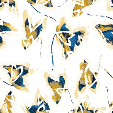 Renkli ve soyut tropikal yapraklı suluboya desenli. Egzotik bitkilerle dolu parlak yaz baskısı. Yaratıcı trend botanik tekstil tasarımı.