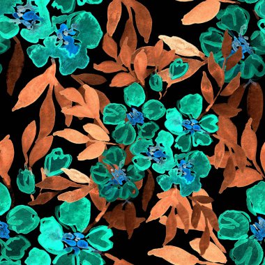 Çiçeklerle suluboya kusursuz desen. Çiçek tasarımı. Romantik bir düğün geçmişi. Parlak, kusursuz bir yaz dönemi. Botanik duvar kağıdı. Her türlü tasarım için kullanılabilir.