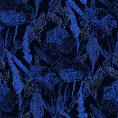 Balmumu pastel boyalarla çizilmiş soyut çiçekleri olan yaratıcı, pürüzsüz desen. Parlak renkli çiçek deseni.