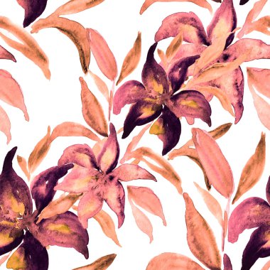 Çiçeklerle suluboya kusursuz desen. Çiçek tasarımı. Romantik bir düğün geçmişi. Parlak, kusursuz bir yaz dönemi. Botanik duvar kağıdı. Her türlü tasarım için kullanılabilir.