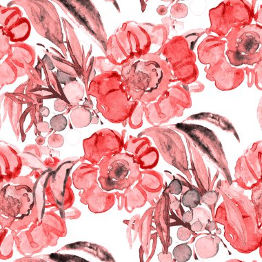 Çiçeklerle suluboya kusursuz desen. Çiçek tasarımı. Romantik bir düğün geçmişi. Parlak, kusursuz bir yaz dönemi. Botanik duvar kağıdı. Her türlü tasarım için kullanılabilir.