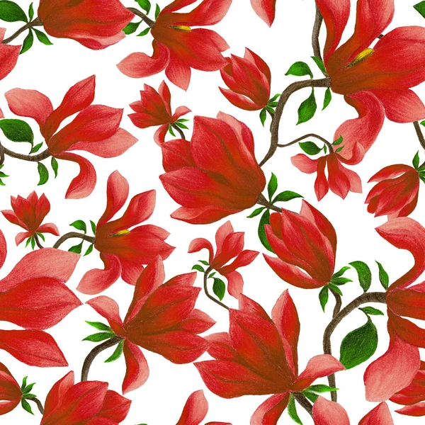 Akvarell Sömlöst Mönster Med Magnolia Blommor Vackert Blommigt Tryck För — Stockfoto