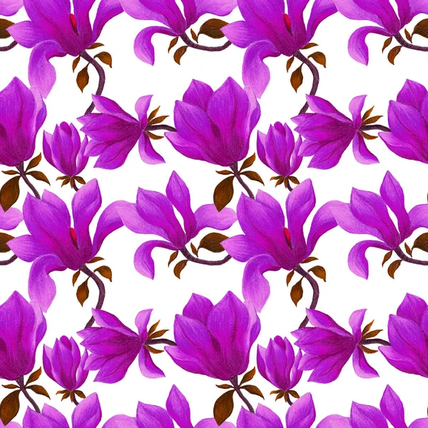 Watercolor Seamless Pattern Magnolia Flowers Beautiful Floral Print Any Purposes — Stock Photo, Image