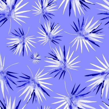 Renkli ve soyut tropikal yapraklı suluboya desenli. Egzotik bitkilerle dolu parlak yaz baskısı. Yaratıcı trend botanik tekstil tasarımı.