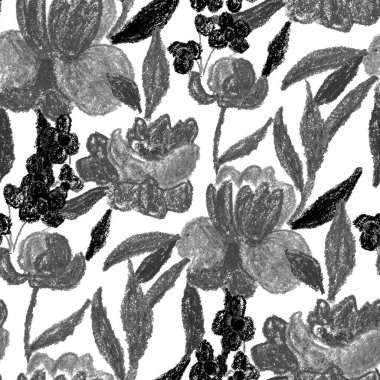 Balmumu pastel boyalarla çizilmiş soyut çiçekleri olan yaratıcı, pürüzsüz desen. Parlak renkli çiçek deseni.