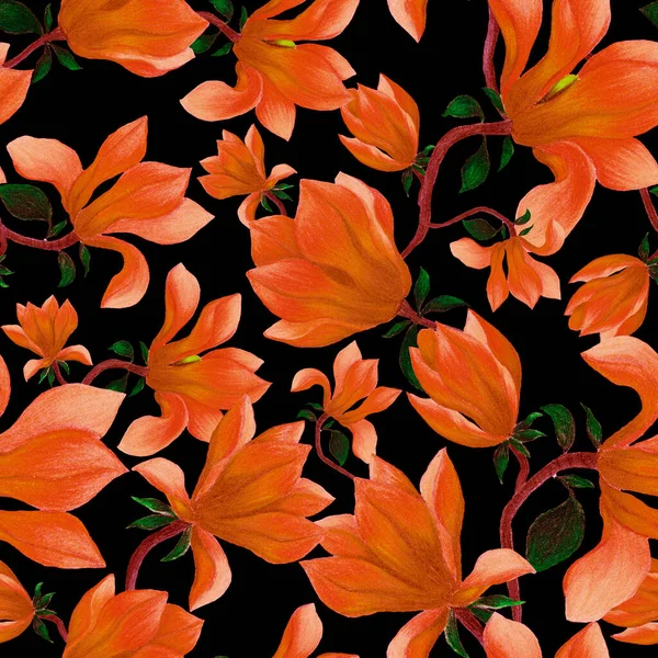 マグノリアの花と水彩シームレスパターン どんな目的のための美しい花のプリント 春または夏のロマンチックな背景 — ストック写真