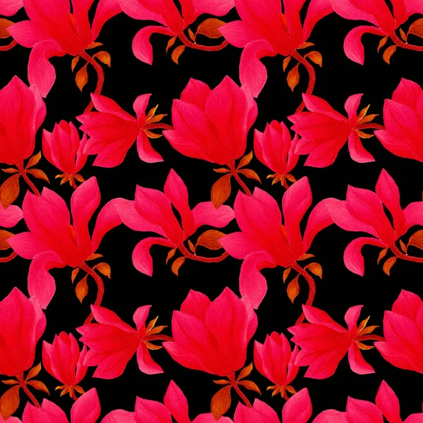 Padrão Sem Costura Aquarela Com Flores Magnólia Bela Estampa Floral — Fotografia de Stock