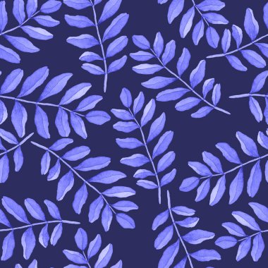 Vintage yapraklı suluboya desenli. Dekoratif tasarım için renkli yaprakları olan güzel bir botanik baskısı. Parlak bahar ya da yaz arkaplanı. Klasik düğün dekoru. Tekstil tasarımı.