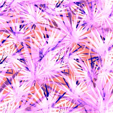 Renkli ve soyut tropikal yapraklı suluboya desenli. Egzotik bitkilerle dolu parlak yaz baskısı. Yaratıcı trend botanik tekstil tasarımı.