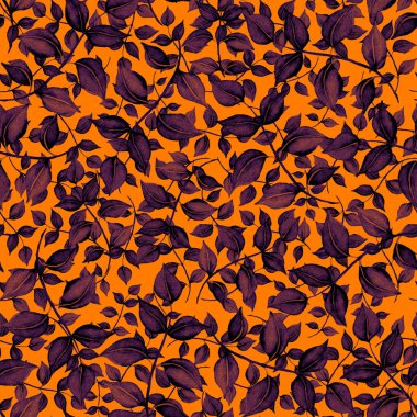 Vintage yapraklı suluboya desenli. Dekoratif tasarım için renkli yaprakları olan güzel bir botanik baskısı. Parlak bahar ya da yaz arkaplanı. Klasik düğün dekoru. Tekstil tasarımı.