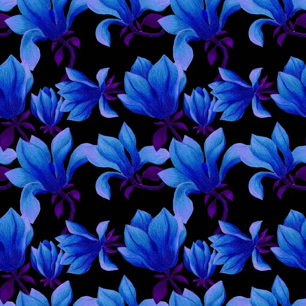 Akvarel Bezešvný Vzor Květy Magnólie Krásný Květinový Tisk Pro Jakékoliv — Stock fotografie