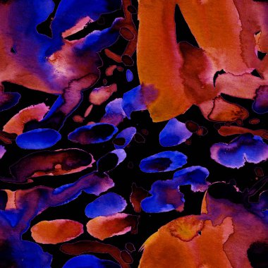 Suluboya, soyut, kusursuz desen. Parlak el yapımı elementlerle yaratıcı doku. Soyut renkli yazdırma.